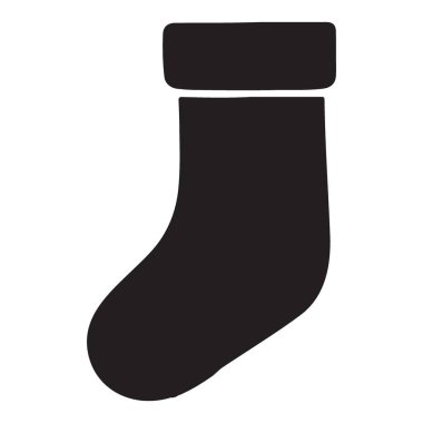 Noel çorabının siyahi minimalist silüet vektör simgesi. Dekorasyonlar, tatil sezonu tasarımları ve sanat projeleri için harika. Temiz, modern vektör.