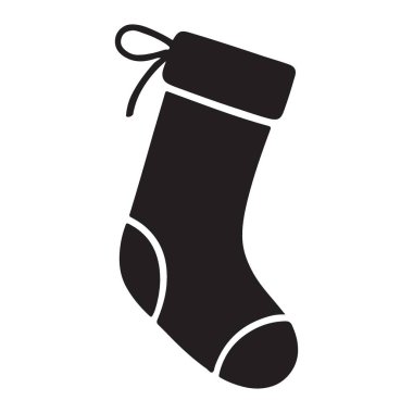 Klasik bir Noel çorabının siyah siluet vektör çizimi, bayram süslemeleri, şenlikli tasarımlar ve mevsimsel selamlaşmalar için mükemmel. Kutlama, vektör sanatı.
