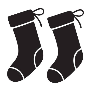 Bir çift Noel çorabının vektör çizimi. Tatil süslemeleri, el sanatları ve şenlikli tasarımlar için ideal. Bu siluet çoraplar Noel ruhunu getirecek..