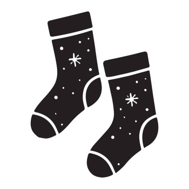 Kar tanesi desenli Noel çoraplarının vektör çizimi. Tatil projeleri, el sanatları ve mevsimlik tasarımlar için mükemmel. Cazibeli bir siluet.