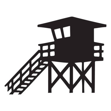 Cankurtaran kulesinin silüeti. Bu grafiği plaj güvenliği, dinlenme, kıyı temaları veya yaz tasarımlarıyla ilgili projeler için kullanın. Web siteleri, posterler ve daha fazlası için mükemmel..