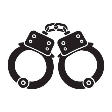 Kelepçelerin katıksız bir silueti. Ceza adaleti ve kolluk kuvvetlerini simgeliyor. Hukuki temalarla ilgili tasarımlar için ideal.
