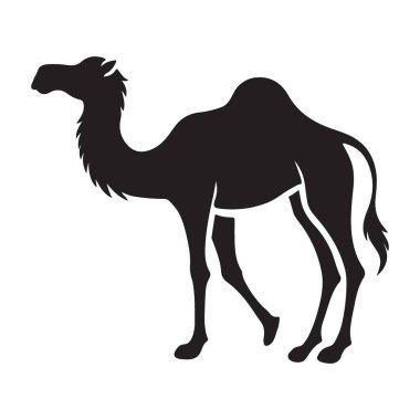 Parlak siyah bir deve silueti. Logo tasarımları, markalaşma malzemeleri, seyahat projeleri ya da çöl temalı her şey için kullan..