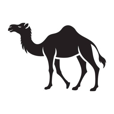 Çarpıcı bir siyah deve silueti vektörü. Afrika kültürü, Orta Doğu ve çöl yaban hayatı ile ilgili tasarımlar için mükemmel..