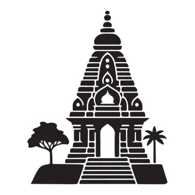 Tapınağın mimari tasarımının detaylı silüeti. Kültürel bir mirası yansıtıyor. Seyahat, tarih ve kültürü temsil eden mükemmel bir sembol..