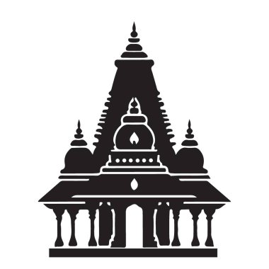 Süslü bir tapınağın ayrıntılı siluet çizimi. Ruhani, mimari, dini ve miras yapılarını temsil etmek için mükemmel..