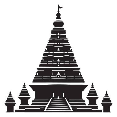 Pagoda tarzı bir tapınağın karmaşık silueti tarihi eserleri ve Asya mimari yapısını sembolize ediyor. Kültürel ve seyahat tasarımları için mükemmel..