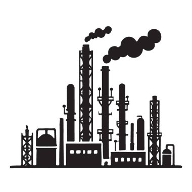 Üretimi, enerji üretimini ve endüstriyel faaliyetleri temsil eden bir endüstriyel fabrika ikonunun silüeti. Endüstriyel sembol gerektiren projeler için uygun.