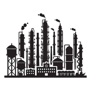 Ağır sanayi ve üretim süreçlerini temsil eden bacalarından çıkan dumanla bir sanayi fabrikasının silüeti..