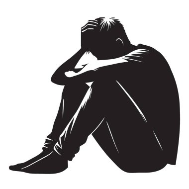 Bu çarpıcı siluet zihinsel sağlık sorunlarıyla karşı karşıya olan umutsuz bir bireyi tasvir ediyor. Güçlü görüntü, izolasyon, umutsuzluk ve acil destek ihtiyacını iletir..
