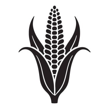 Bir mısır koçanı silueti vektör çizimi. Tarım, tarım, hasat ve sağlıklı beslenmeyle ilgili tasarımlar için mükemmel. Temiz ve minimalist bir tasarım..