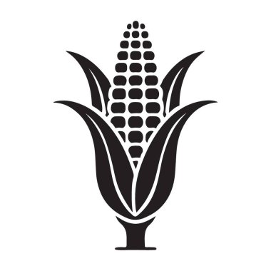 Tarım ve sonbahar tasarımları için uygun yapraklı mısır kabuğunun ayrıntılı bir silüeti. Basit, zarif ve çok yönlü bir vektör..