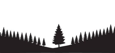 Yükselen ağaçları olan bir ormanın huzurlu bir silueti. Yaratıcı tasarımlarınız için doğa temalı projeler, logolar ve manzaralı arka planlar için ideal.