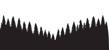 Bir çam ormanının büyüleyici siluet çizimi, atmosferik arka planlar, doğa temalı tasarımlar ve sakin görseller yaratmak için ideal..