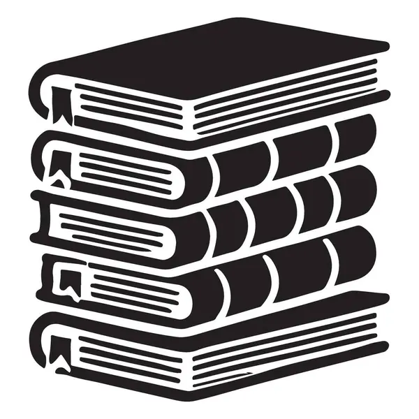 Yer imleriyle dolu beş kitap yığınının siyah vektör çizimi. Eğitim içeriği, kütüphaneler, okuma promosyonları ve kitapla ilgili tasarımlar için mükemmel..