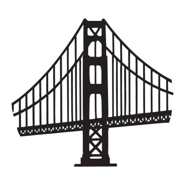 Iconic Golden Gate Köprüsü silueti, San Francisco ve California 'nın bir sembolü. Bu vektör çizimi, bu ünlü simgenin güzelliğini ve mühendisliğini yansıtıyor..