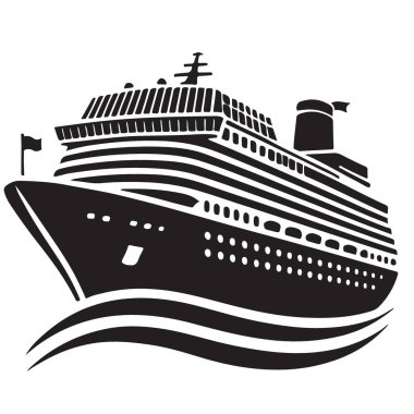 Lüks seyahatleri, tatilleri ve maceraları temsil eden bir yolcu gemisinin vektör çizimi. Bu siluet seyahat acenteleri veya turizm için ideal.