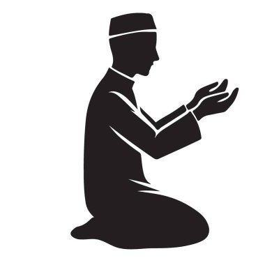Müslüman bir adamın dua edişini gösteren bir vektör çizelgesi. Dini kavramları resmetmek, İslami temalı tasarımlar yaratmak veya İslam kültürü hakkında eğitici materyaller yaratmak için kullanışlı.