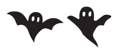 Yarasa ve hayaletin siluet simgeleri Cadılar Bayramı için mükemmel. Bu grafikleri kullanarak tasarımınıza ürkütücü ve ürkütücü bir dokunuş ekleyin.