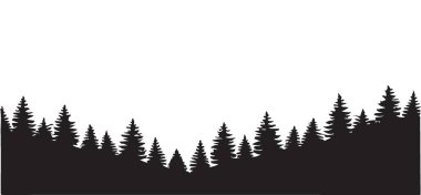 Yoğun orman silueti, arka plan olarak mükemmel. Bu vektör illüstrasyonunda, grafik tasarımları için doğal ve dingin bir manzara elementi sunan yemyeşil ağaçlar gösterilir..