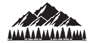 Çarpıcı dağlar ve orman vektör silueti görüntüsü manzara yaratmak için harika. Macera temaları, açık hava grafikleri ya da doğa arkaplanı için mükemmel.