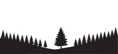 Silüet vektör tasarımında kozalaklı ağaçlarla dolu sakin bir vadi manzarası. Bu basit illüstrasyon, doğa ya da manzara tabanlı proje için ideal bir barış duygusunu çağrıştırıyor..
