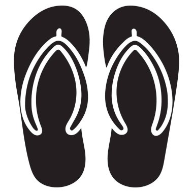 Bir çift parmak arası terlik içeren temiz bir grafik vektör silueti, plaj kıyafetlerini tasvir etmek için mükemmel. Yazla ilgili tüm tasarım projeleri için mükemmel. Basit siyah ayakkabı vektörü.