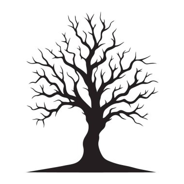 Çıplak bir ağacın çarpıcı bir silueti kışı, doğayı ve katıksız güzelliği çağrıştırıyor. Doğa temalı tasarımlar, mevsimlik projeler ya da minimalist sanat eserleri için idealdir. Siluet illüstrasyonu.