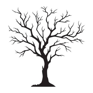 Ayrıntılı çıplak ağaç vektör silüeti çizimi. Sonbahar, kış, Cadılar Bayramı ya da doğa temalı tasarımlar için uygun. Tam bir güzellik katıyor..