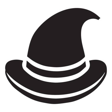 Klasik cadı şapkası vektör silüeti çizimi. Cadılar Bayramı tasarımları, parti davetiyeleri ya da büyülü temalar için mükemmel. Projene biraz ürkütücü eğlence ekle..