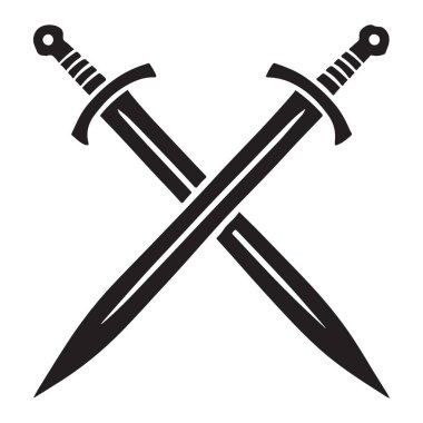 Çarpıştığımız iki kılıcın çarpıcı siluet vektör görüntüsü. Kahramanlık, macera, çatışma ve tarihi savaşları temsil eder. Oyun varlıkları ve fantezi sanatı için harika.