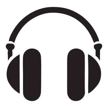 Müzikten zevk almak için siyah siluet kulaklıkların vektör çizimi. Ses, podcast ve eğlence için mükemmel tasarımlar. Yüksek kaliteli vektör grafiği.