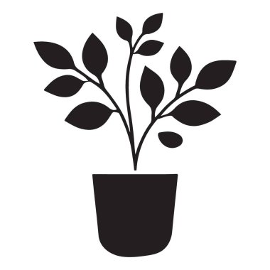 Bir saksı bitkisinin minimalist çizimi, grafik tasarımları geliştirmek için mükemmel, ev dekorasyonu projeleri, ve basit, doğal zarafete ihtiyaç duyan herhangi bir görsel.