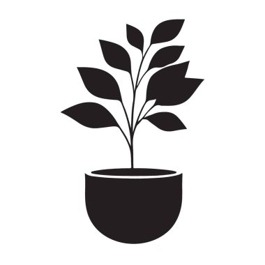 Bir saksıdaki bitkinin basit bir silüeti. Ev dekoruna doğanın dokunuşunu katmak için harika. Yüksek kaliteli vektör grafiği.