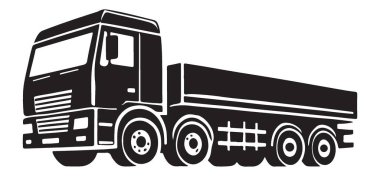 Düz bir kamyonun ayrıntılı silueti. Nakliye, nakliye, lojistik ve teslimat hizmetleri gibi konular için ideal. Ulaşım ile ilgili bloglar için de harika bir resim..