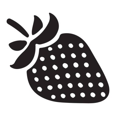 Sağlıklı beslenme temalı taze çilekli siluet çizimi. Gıda, yaz ve sağlık ile ilgili grafik tasarım projeleri için mükemmel.