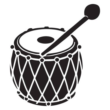 Davulun vektör silueti çizimi, bir perküsyon aleti. Basit ve zarif bir tasarımda müzik performansı ve ritmik ifadenin sembolü.