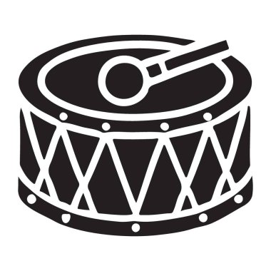 Siluet illüstrasyonunda bir trampet ve baget parçası, perküsyon müziğinin anahtar bileşenleri sergilenir. Müzik ve sanatsal girişimler için mükemmel bir grafik.