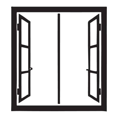 Klasik mimari ve tasarımın özünü yansıtan çarpıcı bir açık pencerenin siyah silüeti. Şeffaf arkaplan onu birçok kullanım için çok yönlü yapar.