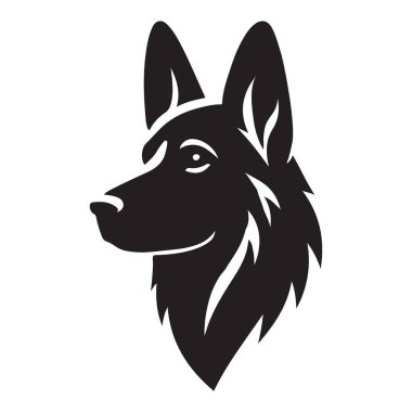 Bir Alman çoban köpeğinin kafasını tasvir eden parlak siyah bir resim. Hayvan severler ve çeşitli yaratıcı uygulamalar için güzel bir tasarım..