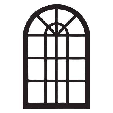 Kemerli bir pencere çerçevesinin ayrıntılı çizimi. Siyah siluet stili el yapımı, çıkartma ya da tasarım elementleri için mükemmel. Projene mimari bir dokunuş eklemek için kullan.
