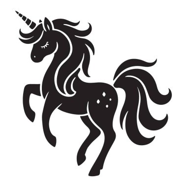 Sofistike tek boynuzlu at vektör çizimi. Logolar, markalar ve zarif tasarımlar için mükemmel. Bu efsanevi yaratığın büyüsünü ve zarafetini yakala..