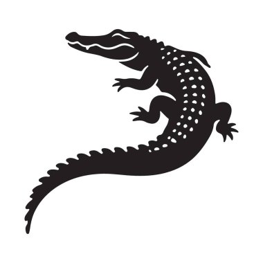 Bir timsahı gösteren detaylı bir vektör çizimi. Bu siluet sürüngen tasarımı, sürüngen temaları için ideal olan su yaban hayatının özünü mükemmel bir şekilde yakalar..