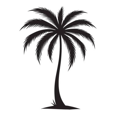 Bir palmiye ağacının siyah siluet vektör çizimi. Yaz, tatil ya da tropikal temalı tasarımlar için ideal. Projelerinize tropik bölgeleri de dahil edin..