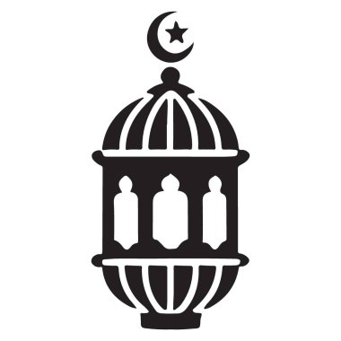 İslami bayramlar ve kutlamalar sırasında kutlama ve süslemeler için ideal, süslü bir Ramazan fenerinin basit bir vektör çizimi. Bir siluet vektör nesnesi..