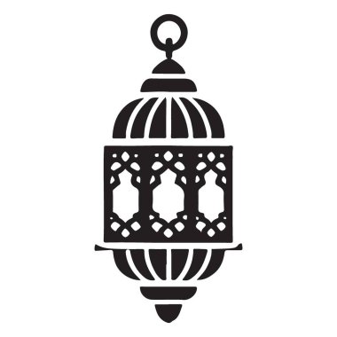 Karmaşık geometrik desenli bir Ramazan fenerinin ayrıntılı vektör çizimi, İslam bayramı tasarımlarınıza zarif bir dokunuş eklemek için mükemmel. Siluet vektörü.