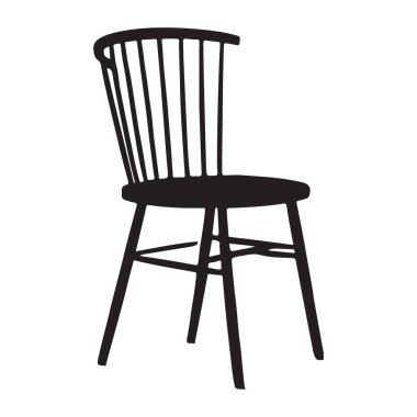 Bu siluet resim şık bir Windsor sandalyesine sahip, klasik bir mobilya tasarımı. Minimalist ev dekorasyonu için ideal ilham ve iç tasarım projeleri.