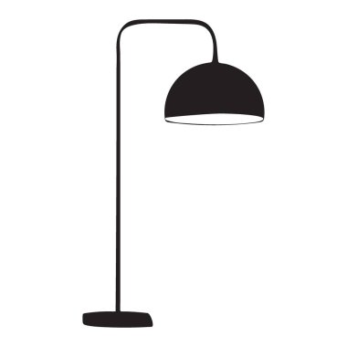 Modern bir yer lambasının silüeti, iç tasarım projeleri ve ev dekorasyonu için şık bir aydınlatma çözeltisi.