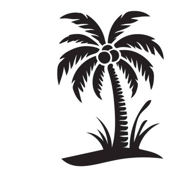 Bir palmiye ağacı tasviri, tropikal manzaraları ve ada titreşimlerini çağrıştırıyor. Bu siluet resim seyahat, tatil veya doğayla ilgili temaları temsil etmek için idealdir.