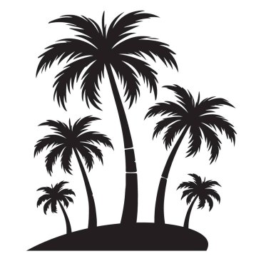 Küçük bir adadaki bir grup palmiye ağacını gösteren silüet bir vektör çizimi. Yaz tatili titreşimleri ve tropikal tasarımlar için mükemmel..
